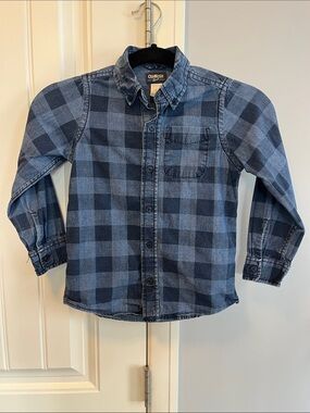 OshKosh B'gosh Boys Blue Buffalo Plaid Denim-Look Button Down Shirt Size 7
